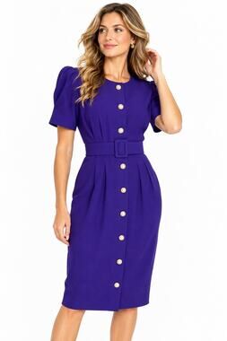 Vintage Chaus Purple Button Front Belted Dress Size 12